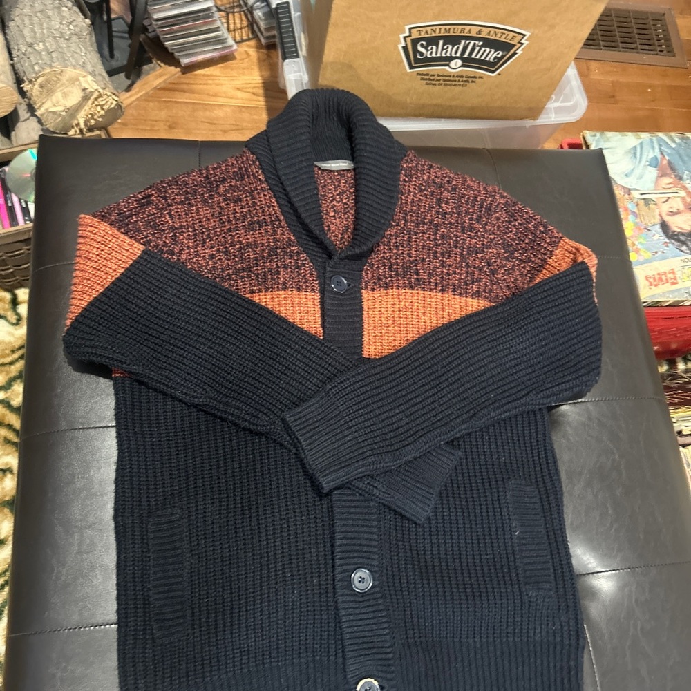 Cedar wool state cardigan Men's Black and Orange Sweater